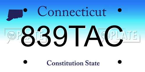 839TAC Connecticut License Plate