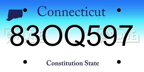 83OQ597 Connecticut License Plate