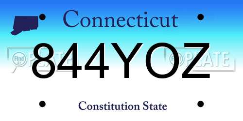 844YOZ Connecticut License Plate
