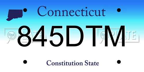 845DTM Connecticut License Plate
