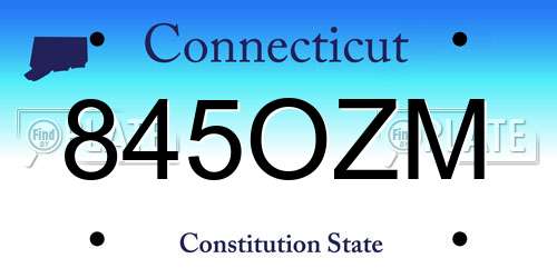845OZM Connecticut License Plate