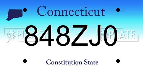 848ZJ0 Connecticut License Plate