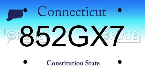 852GX7 Connecticut License Plate