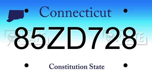 85ZD728 Connecticut License Plate