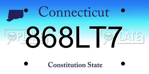 868LT7 Connecticut License Plate