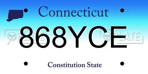 868YCE Connecticut License Plate