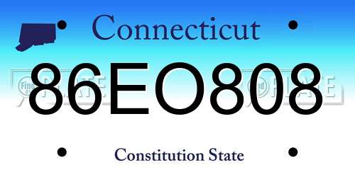 86EO808 Connecticut License Plate