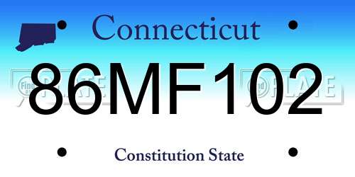 86MF102 Connecticut License Plate