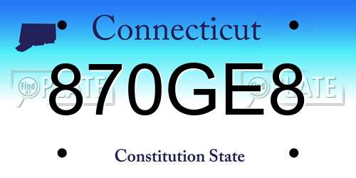 870GE8 Connecticut License Plate