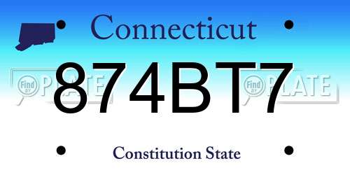 874BT7 Connecticut License Plate