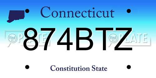 874BTZ Connecticut License Plate
