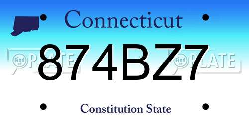 874BZ7 Connecticut License Plate