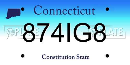 874IG8 Connecticut License Plate
