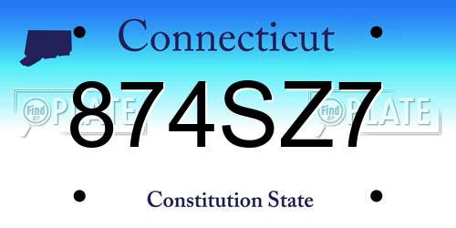 874SZ7 Connecticut License Plate