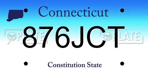 876JCT Connecticut License Plate