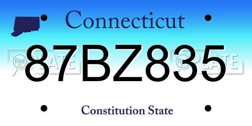 87BZ835 Connecticut License Plate