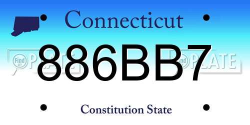 886BB7 Connecticut License Plate