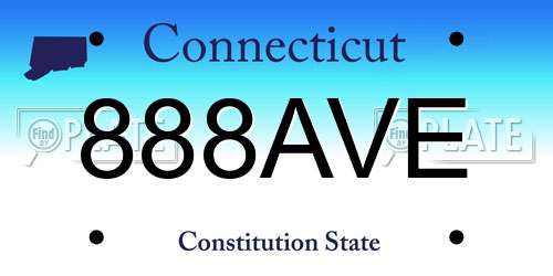888AVE Connecticut License Plate