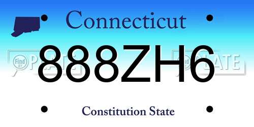 888ZH6 Connecticut License Plate