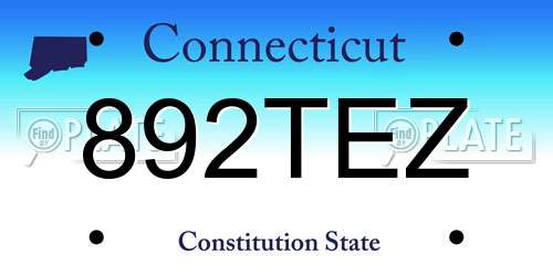 892TEZ Connecticut License Plate