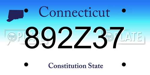 892Z37 Connecticut License Plate