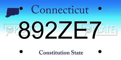 892ZE7 Connecticut License Plate