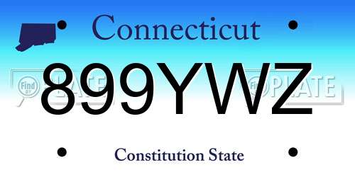 899YWZ Connecticut License Plate