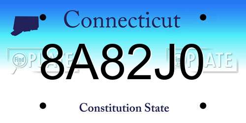 8A82J0 Connecticut License Plate