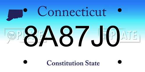 8A87J0 Connecticut License Plate