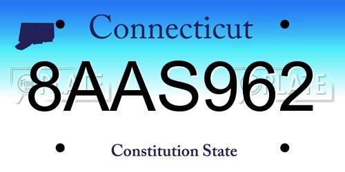 8AAS962 Connecticut License Plate
