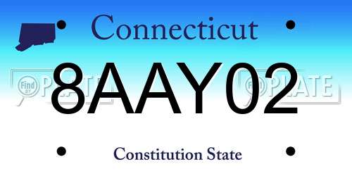 8AAY02 Connecticut License Plate