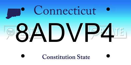 8ADVP4 Connecticut License Plate