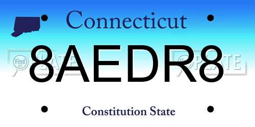 8AEDR8 Connecticut License Plate
