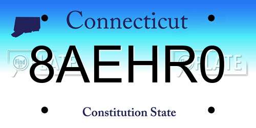 8AEHR0 Connecticut License Plate