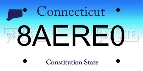 8AERE0 Connecticut License Plate