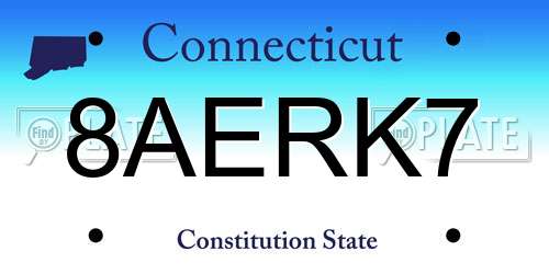 8AERK7 Connecticut License Plate