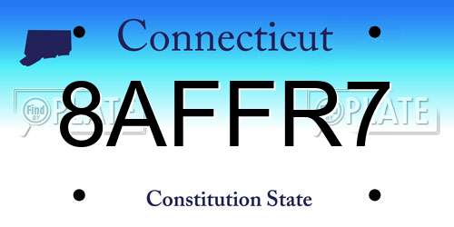 8AFFR7 Connecticut License Plate