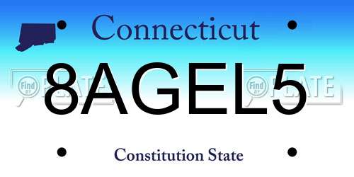 8AGEL5 Connecticut License Plate