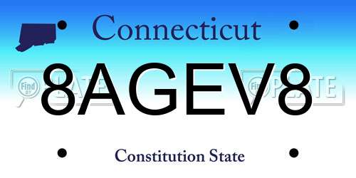 8AGEV8 Connecticut License Plate