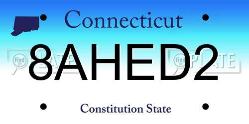 8AHED2 Connecticut License Plate