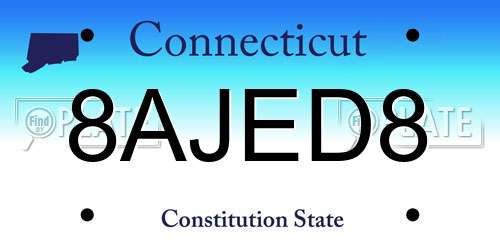 8AJED8 Connecticut License Plate
