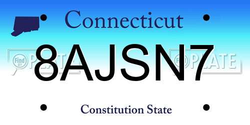 8AJSN7 Connecticut License Plate