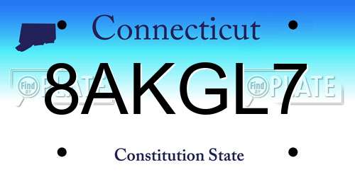 8AKGL7 Connecticut License Plate