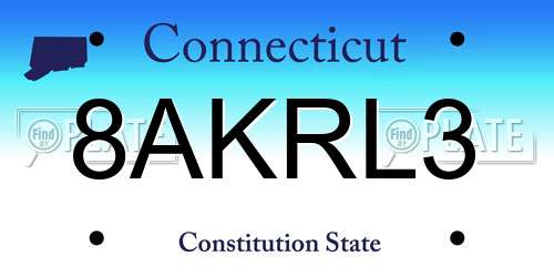 8AKRL3 Connecticut License Plate