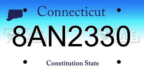 8AN2330 Connecticut License Plate