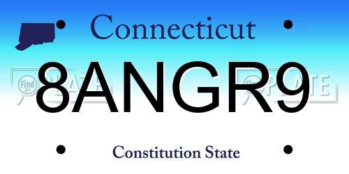8ANGR9 Connecticut License Plate