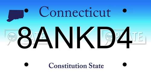 8ANKD4 Connecticut License Plate