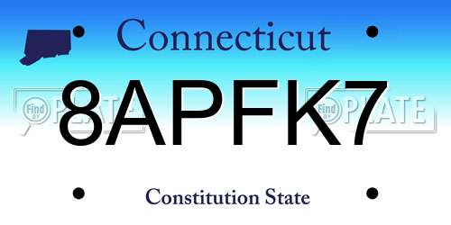 8APFK7 Connecticut License Plate