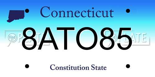 8ATO85 Connecticut License Plate