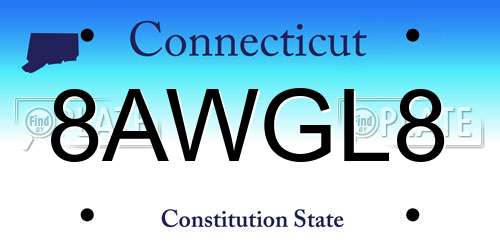 8AWGL8 Connecticut License Plate